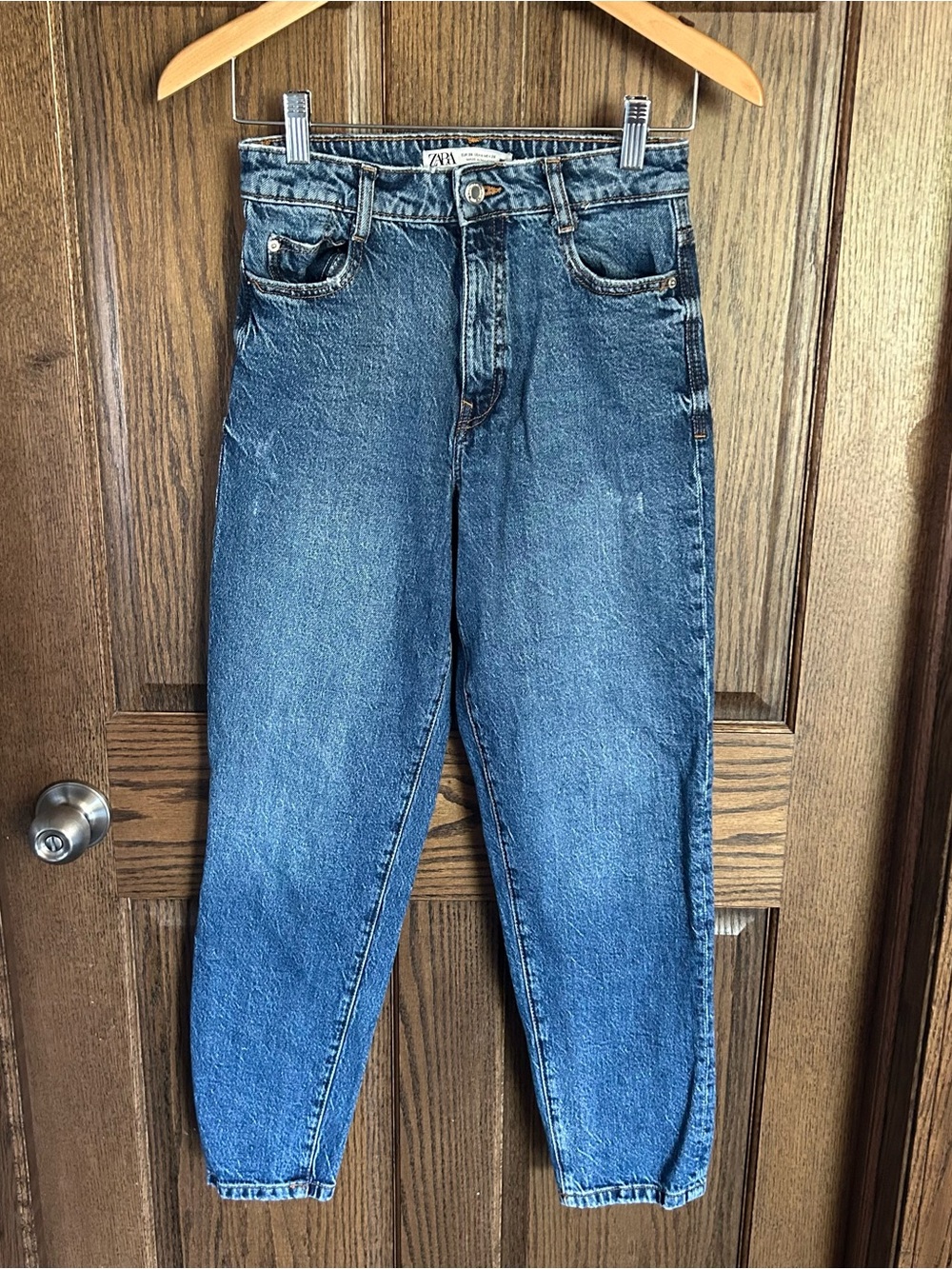 Zara  Slim Straight Jeans — Medium Blue Denim